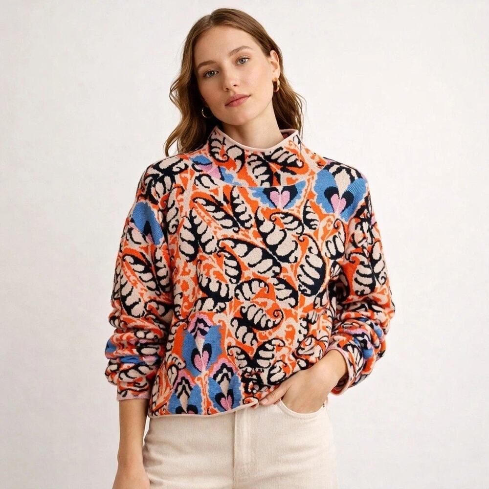 Maeve By Anthropologie Carys Mock Neck Womens Sweater Size XS Pullover Graphic